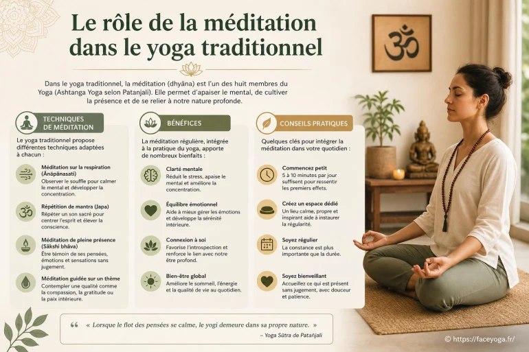 Le rôle de la méditation dans le yoga traditionnel : techniques, bénéfices et conseils pratiques