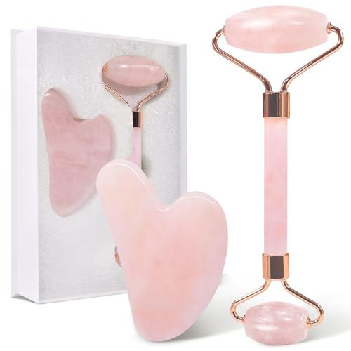 GUGUG Gua Sha Quartz Rose Corps, Guasha Pour Visage, Rouleau