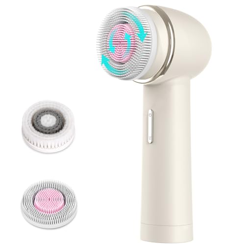 MYCARBON Brosse Nettoyante Visage Électrique Microcirculation Bidirectionnelle IPX7 Étanche 2 Vitesses Brosse Exfoliante Visage Silicone Brosse Rotative pour Nettoyage en Profondeur - Beige Rose