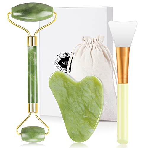 MELLIEX Jade Roller et Gua Sha Visage Masseur, kit de Roulea