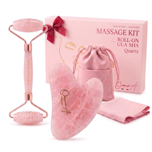 Kit Gua Sha Visage et Corps & Roller | Pierre De Quartz Rose