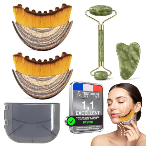 Ptyism 4 Pièces Lymphatic Face Brush(Jade Gua Sha et Rouleau